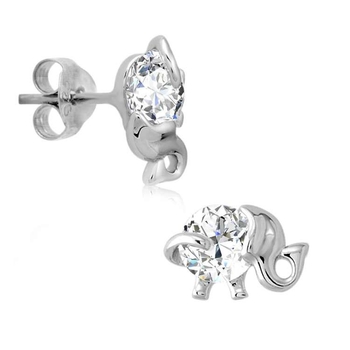 Silver Shine 92.5 Sterling Silver Diamond Elephant Earring For Women & Girls